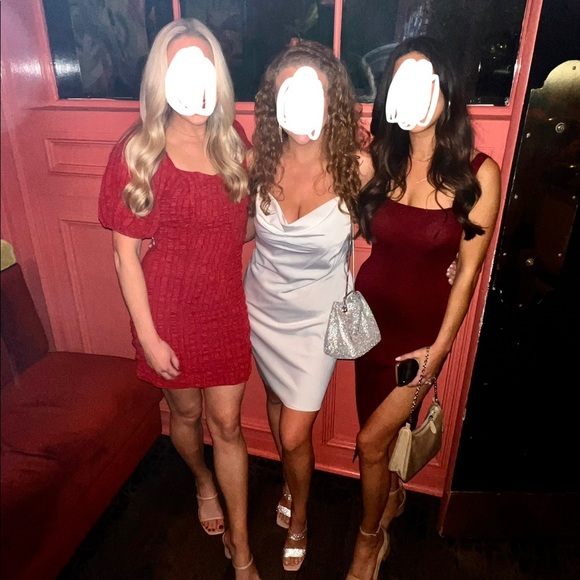 Bloomingdale’s White Satin Cowl Neck Dress with Rhinestone Straps - Bachelorette - Picture 10 of 12